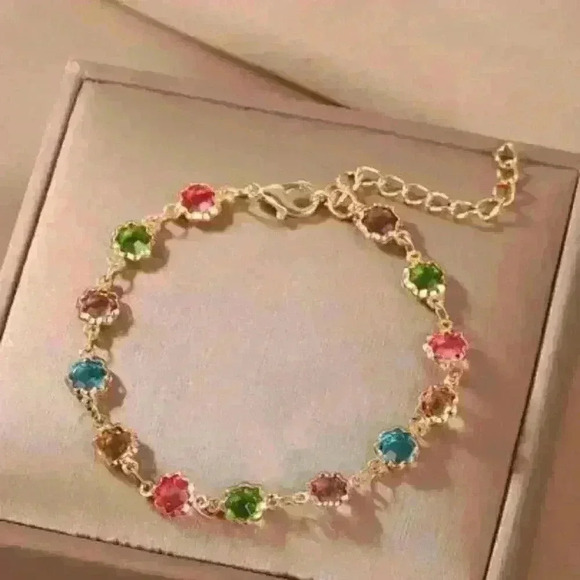 Multicolor Gemstone Link in 18k Gold Filled Bracelet - Picture 2 of 3